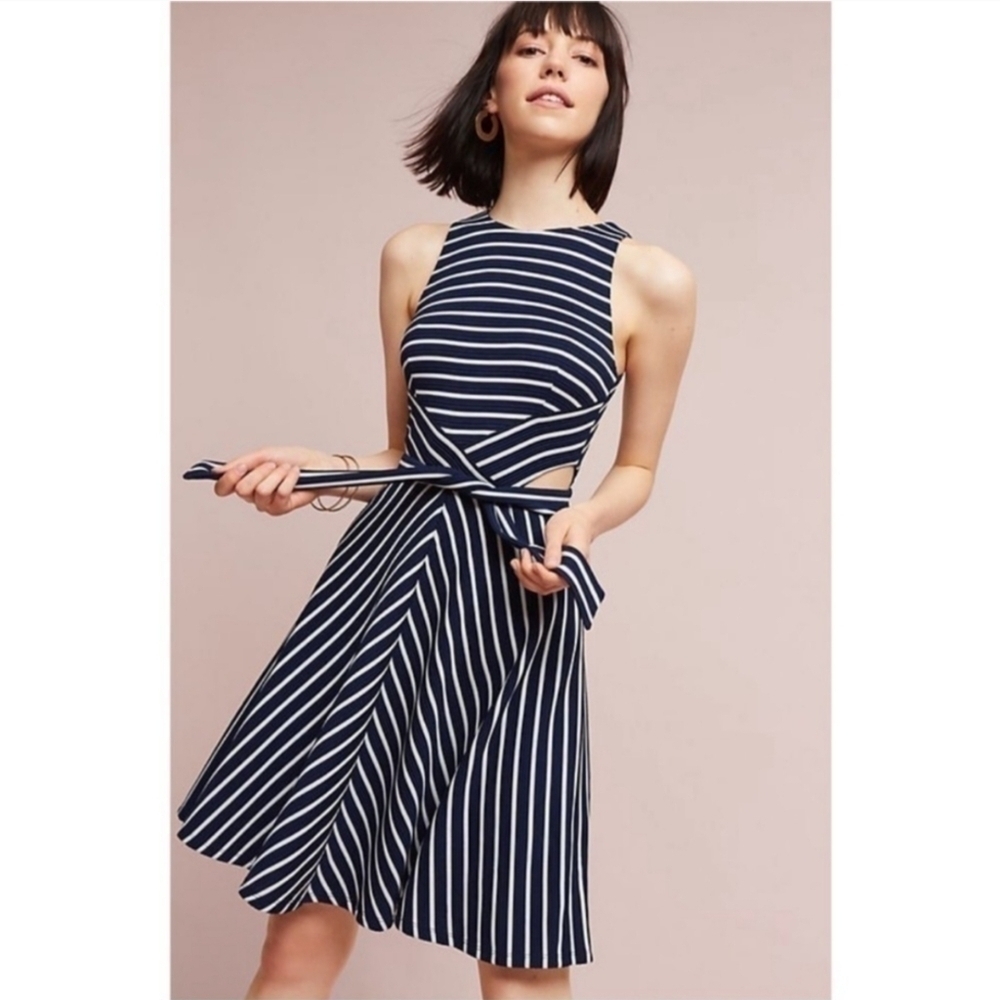 Anthropologie x Hutch Kinsley Blue and White Striped Cutout Dress Size Medium